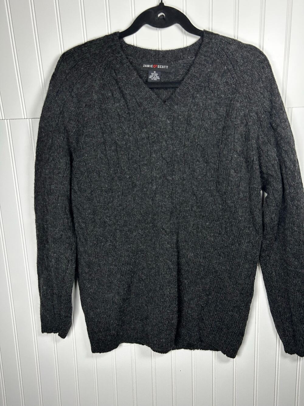 JAMIE SCOTT cable net 100% wool men’s sweaters charcoal gray size M fall winter